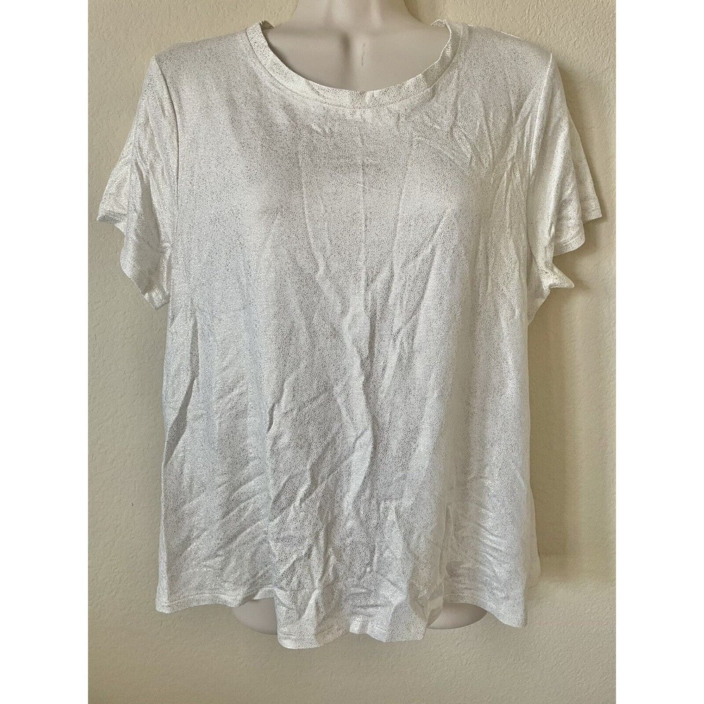 Tilly’s Ivy + Main Ivory Foil Sparkle Short Sleeve Womens T Shirt Tee Top Size L